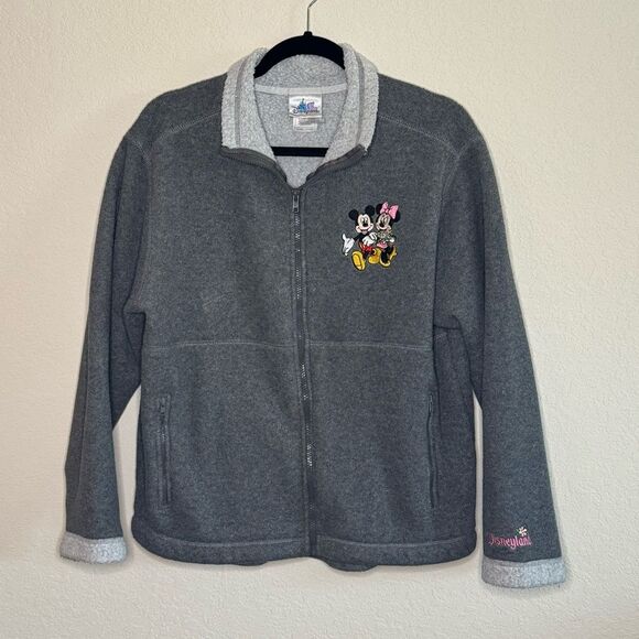 Disneyland Mickey Minnie Mouse Flowers Disneyland Fleece Zip Top Size L - Picture 1 of 3